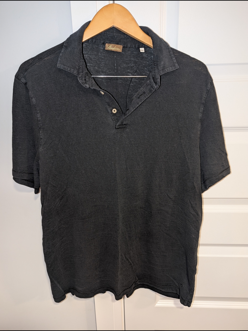 Stenströms Men’s Short Sleeve Polo Shirt Black Textured Collared Size XXL